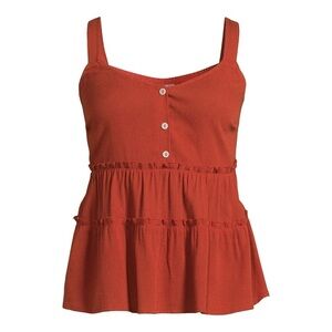 Women's Sleeveless Button-Front Top - Rust